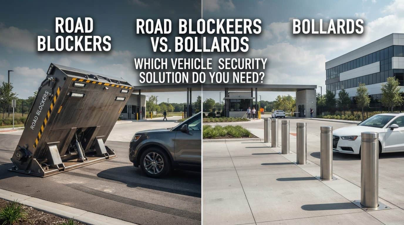 Compare road blockers and security bollards, including their applications, differences, benefits, and key factors for choosing the right vehicle security solution.